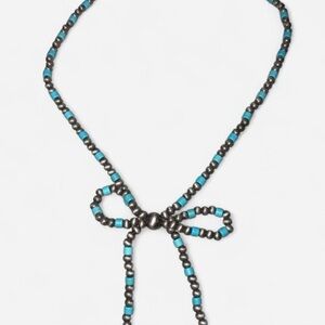 Elegant Beaded Necklace with Turquoise and Silver Accents